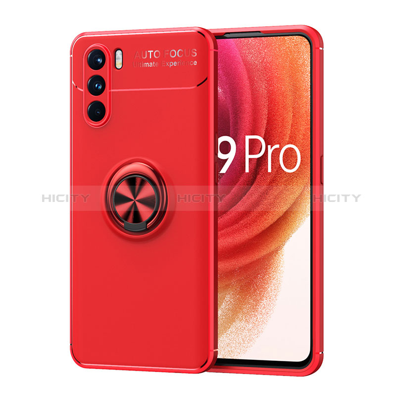 Silikon Hülle Handyhülle Ultra Dünn Schutzhülle Tasche Flexible mit Magnetisch Fingerring Ständer JM1 für Oppo K9 Pro 5G Rot