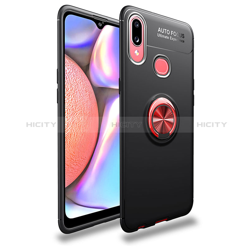 Silikon Hülle Handyhülle Ultra Dünn Schutzhülle Tasche Flexible mit Magnetisch Fingerring Ständer JM1 für Samsung Galaxy A10s Rot und Schwarz