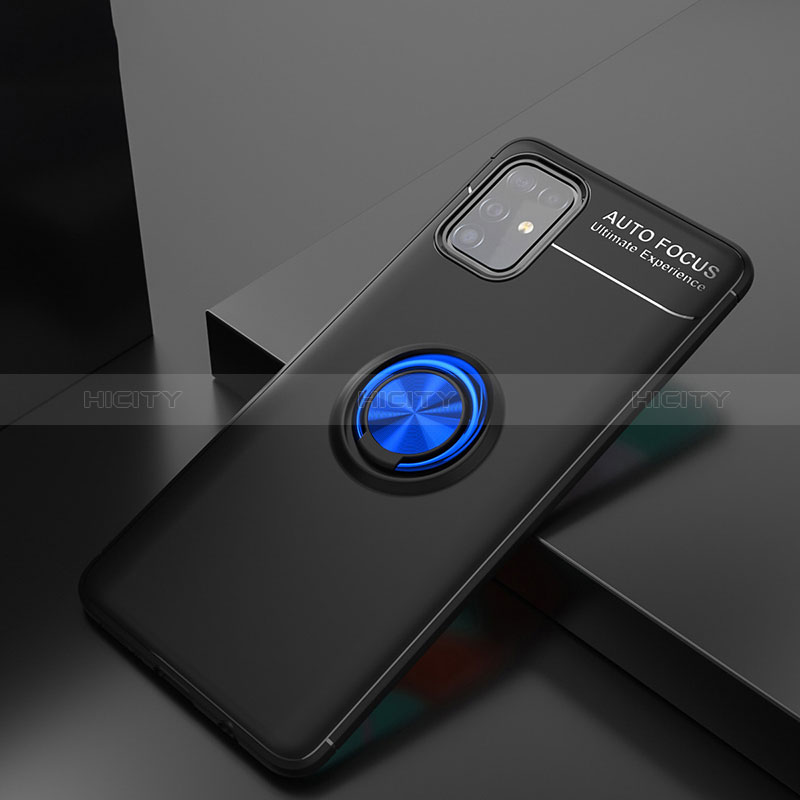 Silikon Hülle Handyhülle Ultra Dünn Schutzhülle Tasche Flexible mit Magnetisch Fingerring Ständer JM1 für Samsung Galaxy M31s Blau und Schwarz