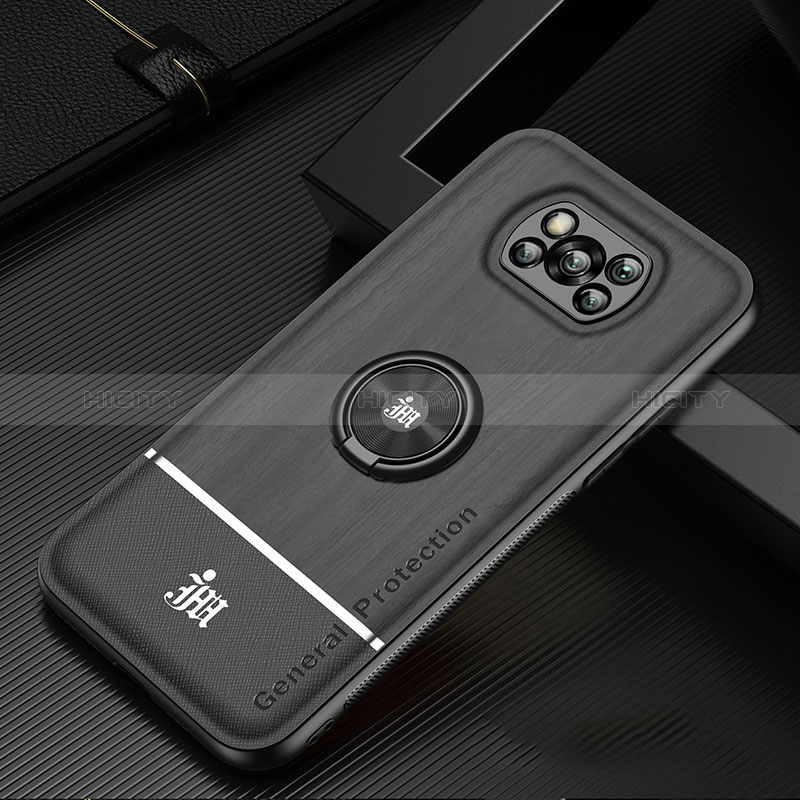 Silikon Hülle Handyhülle Ultra Dünn Schutzhülle Tasche Flexible mit Magnetisch Fingerring Ständer JM1 für Xiaomi Poco X3 NFC groß