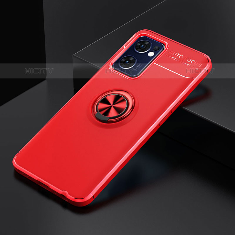 Silikon Hülle Handyhülle Ultra Dünn Schutzhülle Tasche Flexible mit Magnetisch Fingerring Ständer JM2 für Oppo Reno7 5G Rot Plus