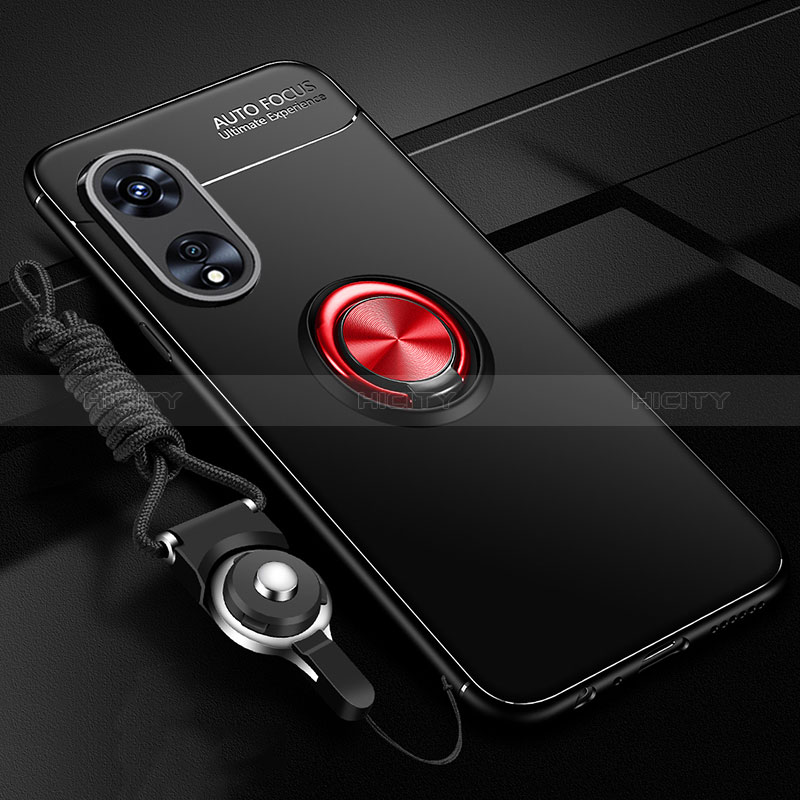 Silikon Hülle Handyhülle Ultra Dünn Schutzhülle Tasche Flexible mit Magnetisch Fingerring Ständer JM3 für Oppo A1x 5G Rot und Schwarz