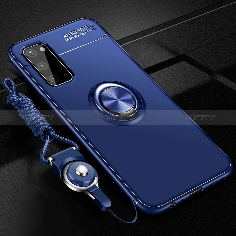 Silikon Hülle Handyhülle Ultra Dünn Schutzhülle Tasche Flexible mit Magnetisch Fingerring Ständer JM3 für Samsung Galaxy S20 Blau