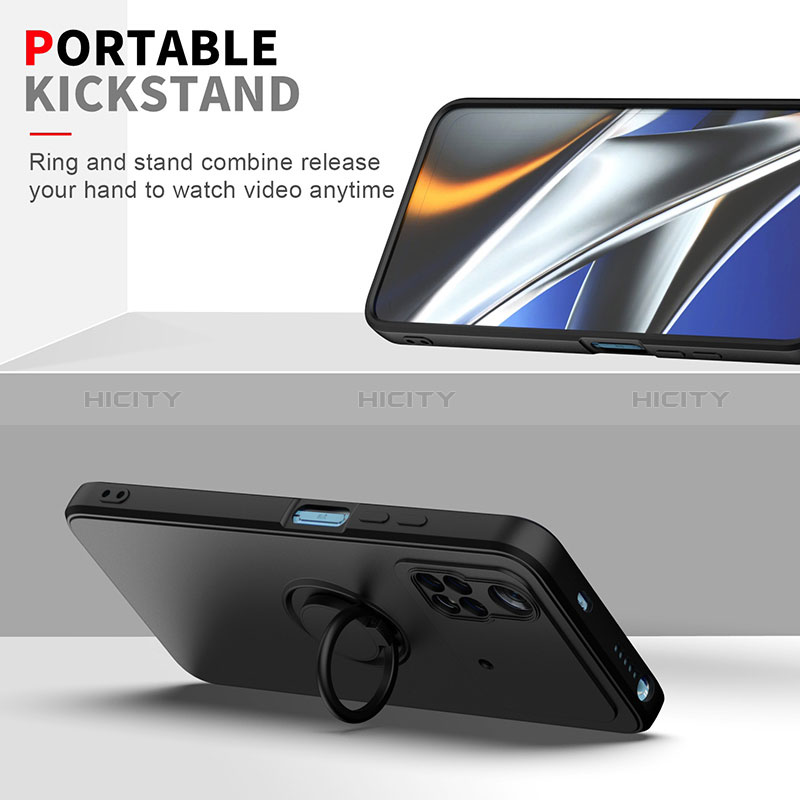 Silikon Hülle Handyhülle Ultra Dünn Schutzhülle Tasche Flexible mit Magnetisch Fingerring Ständer QW1 für Xiaomi Poco M4 Pro 4G groß