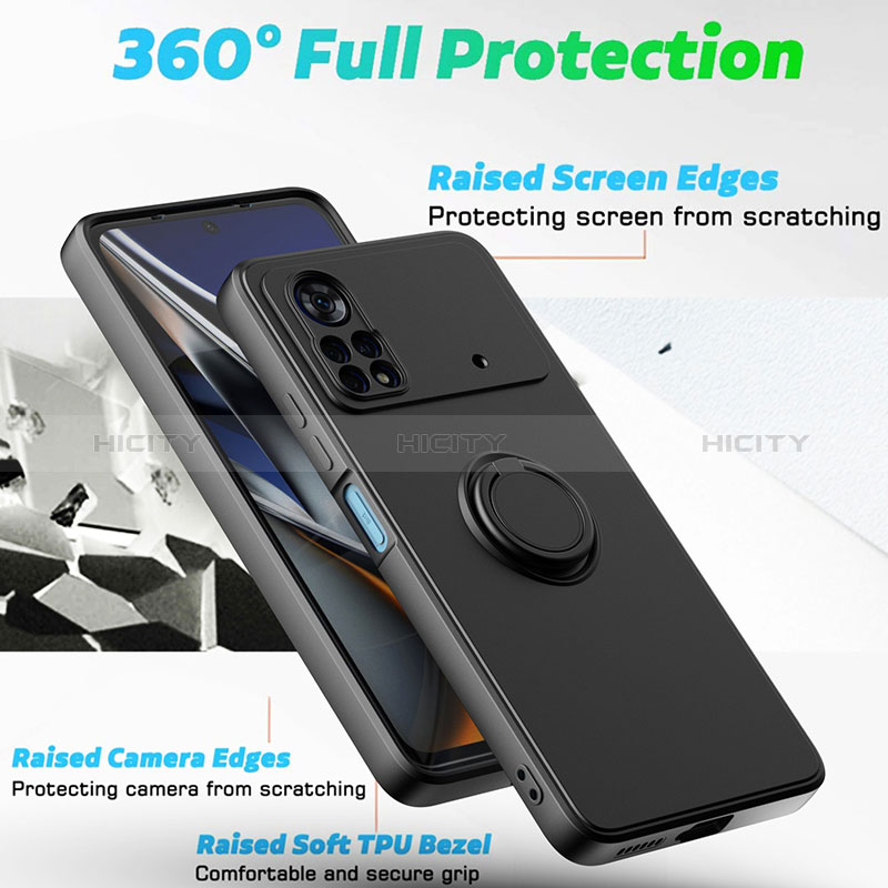 Silikon Hülle Handyhülle Ultra Dünn Schutzhülle Tasche Flexible mit Magnetisch Fingerring Ständer QW1 für Xiaomi Poco X4 Pro 5G