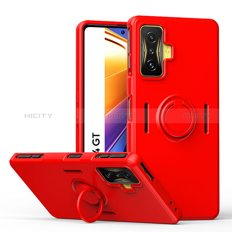 Silikon Hülle Handyhülle Ultra Dünn Schutzhülle Tasche Flexible mit Magnetisch Fingerring Ständer QW1 für Xiaomi Redmi K50 Gaming AMG F1 5G Rot