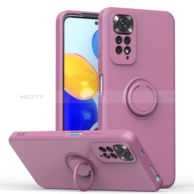 Silikon Hülle Handyhülle Ultra Dünn Schutzhülle Tasche Flexible mit Magnetisch Fingerring Ständer QW1 für Xiaomi Redmi Note 11 4G (2022) Violett