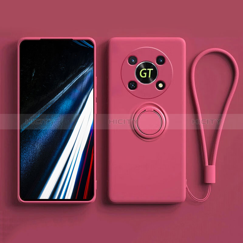 Silikon Hülle Handyhülle Ultra Dünn Schutzhülle Tasche Flexible mit Magnetisch Fingerring Ständer S01 für Huawei Honor Magic4 Lite 5G Pink