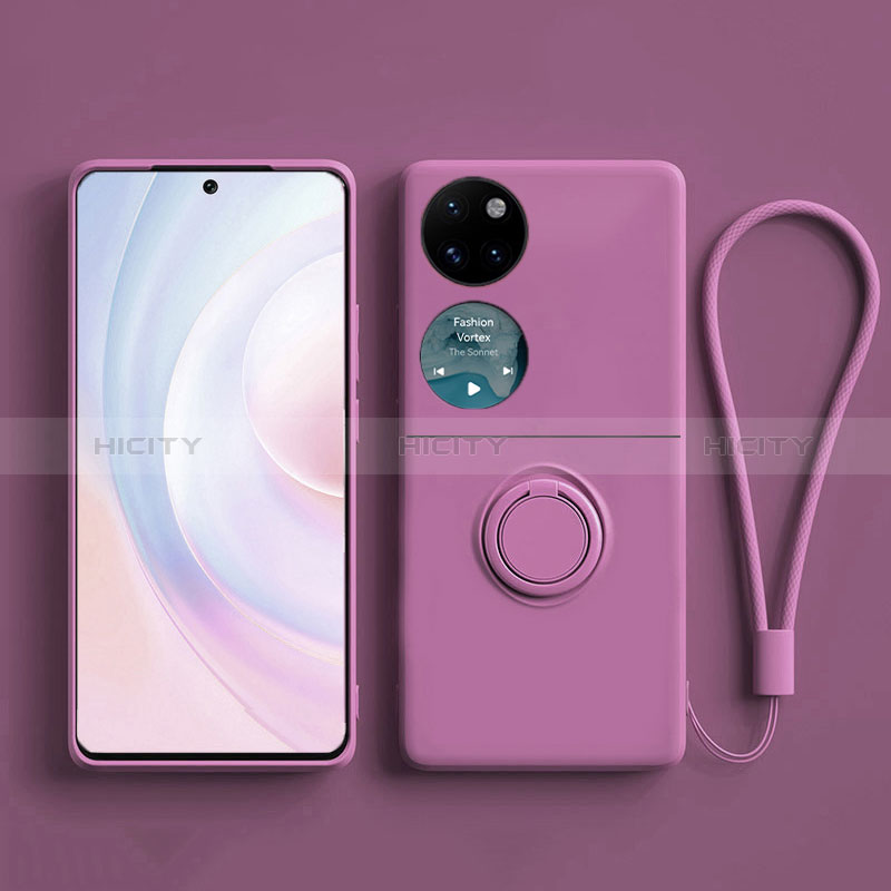 Silikon Hülle Handyhülle Ultra Dünn Schutzhülle Tasche Flexible mit Magnetisch Fingerring Ständer S01 für Huawei P50 Pocket Violett