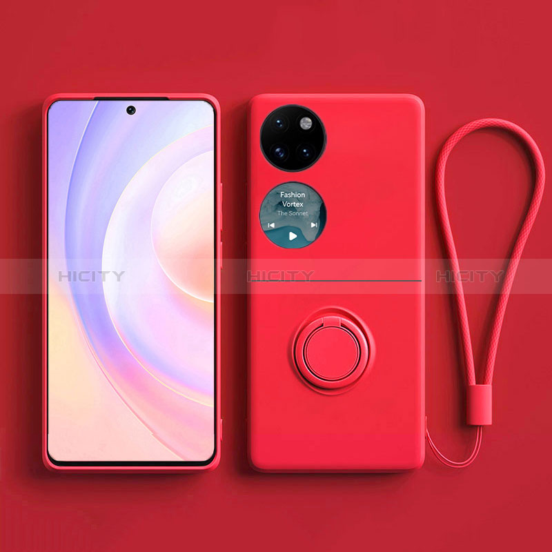 Silikon Hülle Handyhülle Ultra Dünn Schutzhülle Tasche Flexible mit Magnetisch Fingerring Ständer S01 für Huawei Pocket S Rot