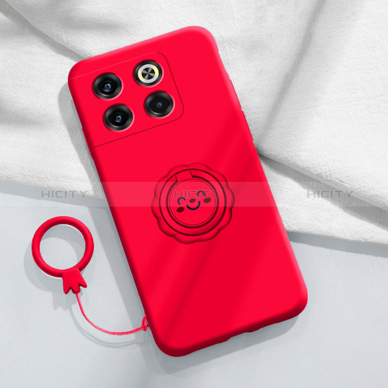 Silikon Hülle Handyhülle Ultra Dünn Schutzhülle Tasche Flexible mit Magnetisch Fingerring Ständer S01 für OnePlus Ace Pro 5G Rot