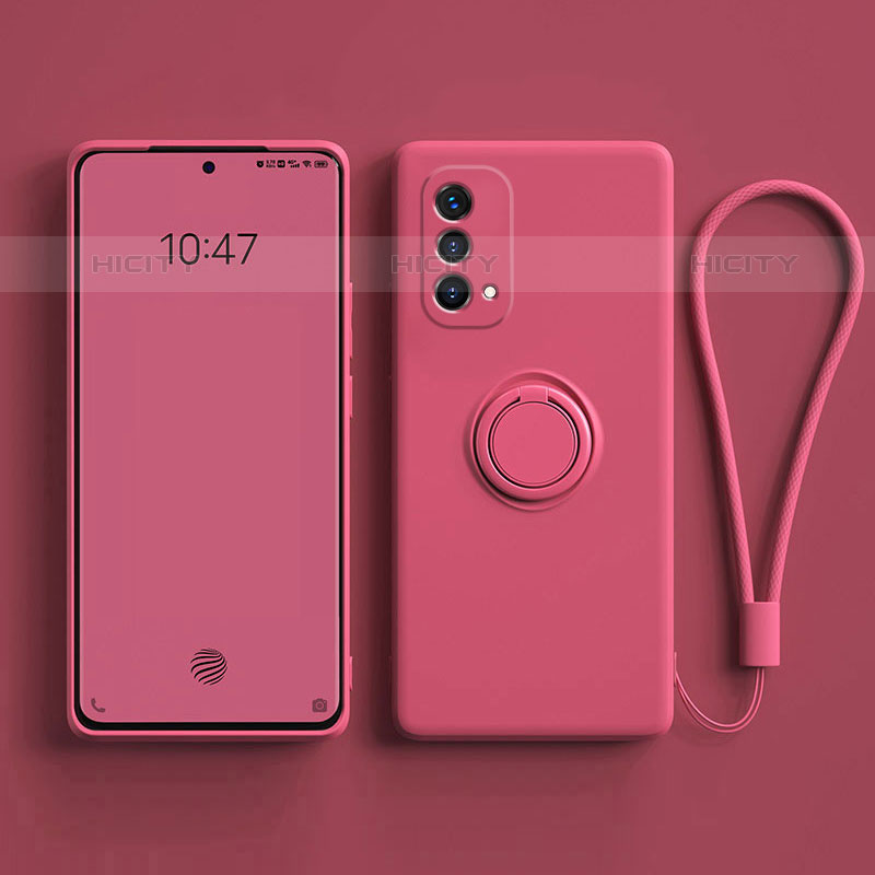 Silikon Hülle Handyhülle Ultra Dünn Schutzhülle Tasche Flexible mit Magnetisch Fingerring Ständer S01 für Oppo A93 5G Pink Plus