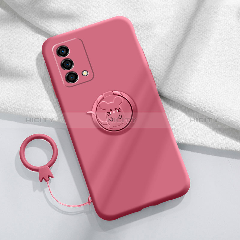 Silikon Hülle Handyhülle Ultra Dünn Schutzhülle Tasche Flexible mit Magnetisch Fingerring Ständer S01 für Oppo K9 5G Rot