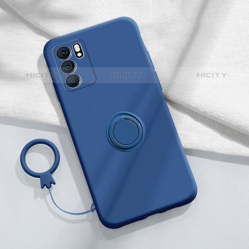 Silikon Hülle Handyhülle Ultra Dünn Schutzhülle Tasche Flexible mit Magnetisch Fingerring Ständer S01 für Oppo Reno6 5G Blau