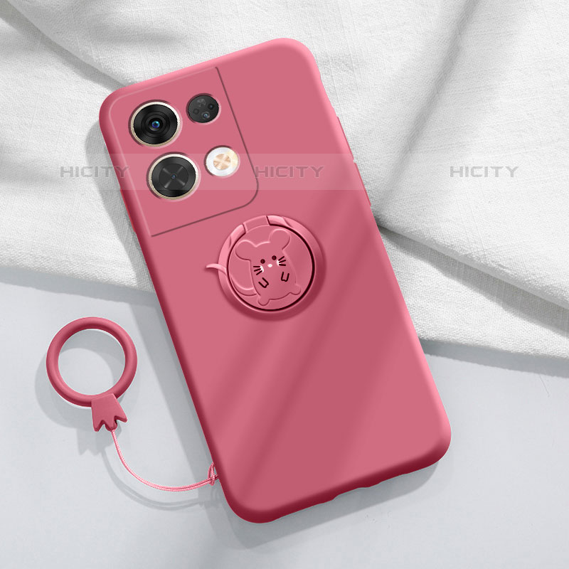 Silikon Hülle Handyhülle Ultra Dünn Schutzhülle Tasche Flexible mit Magnetisch Fingerring Ständer S01 für Oppo Reno8 5G Pink Plus