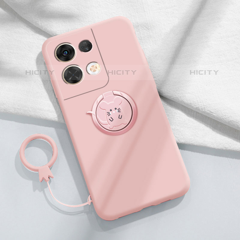 Silikon Hülle Handyhülle Ultra Dünn Schutzhülle Tasche Flexible mit Magnetisch Fingerring Ständer S01 für Oppo Reno8 5G Rosa Plus