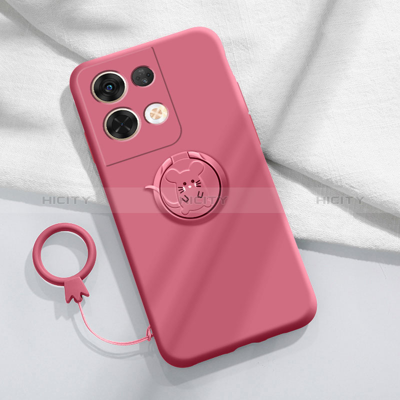 Silikon Hülle Handyhülle Ultra Dünn Schutzhülle Tasche Flexible mit Magnetisch Fingerring Ständer S01 für Oppo Reno9 Pro+ Plus 5G Pink