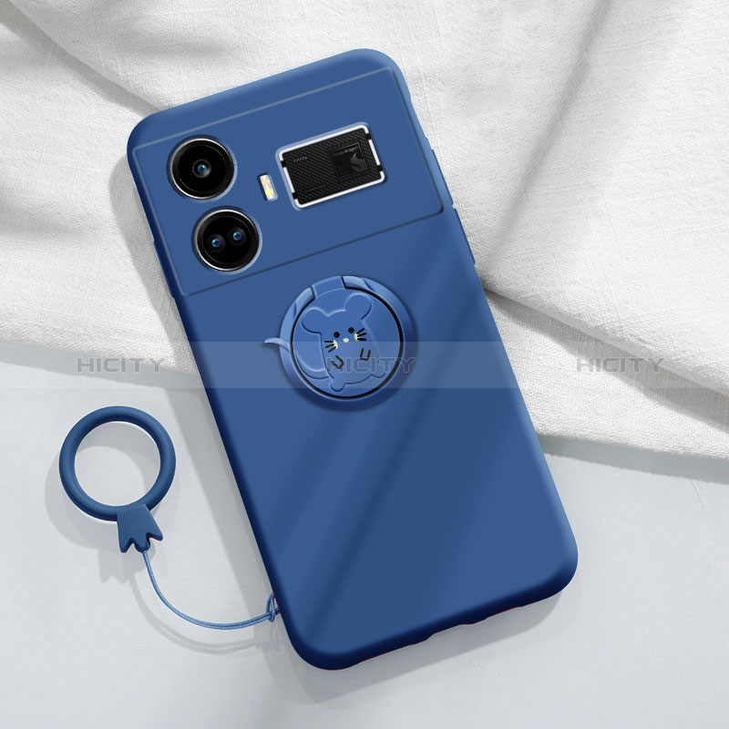 Silikon Hülle Handyhülle Ultra Dünn Schutzhülle Tasche Flexible mit Magnetisch Fingerring Ständer S01 für Realme GT Neo5 240W 5G Blau Plus