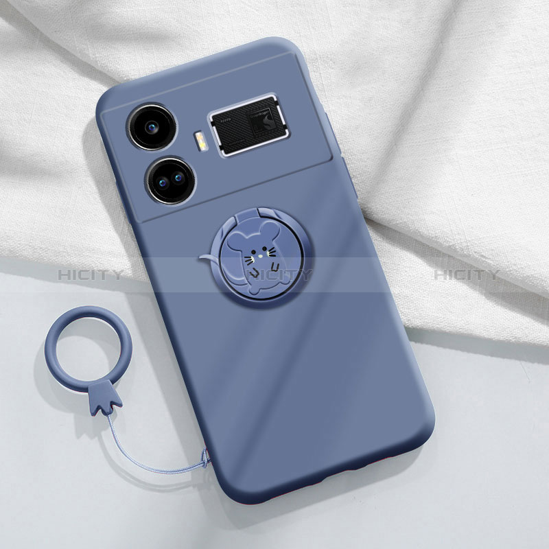 Silikon Hülle Handyhülle Ultra Dünn Schutzhülle Tasche Flexible mit Magnetisch Fingerring Ständer S01 für Realme GT Neo5 240W 5G Lavendel Grau