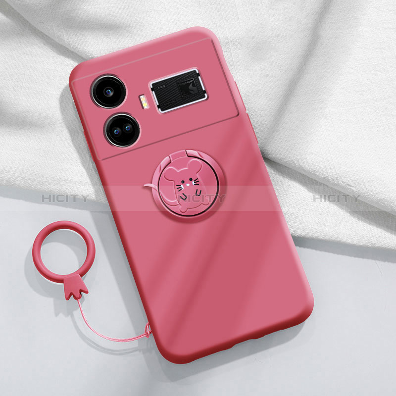 Silikon Hülle Handyhülle Ultra Dünn Schutzhülle Tasche Flexible mit Magnetisch Fingerring Ständer S01 für Realme GT Neo5 240W 5G Pink