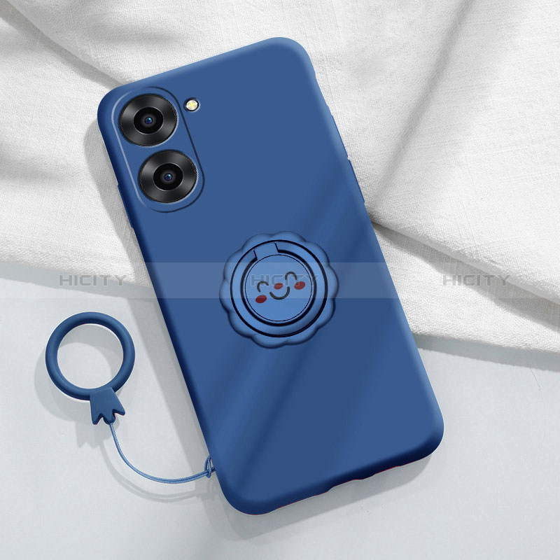 Silikon Hülle Handyhülle Ultra Dünn Schutzhülle Tasche Flexible mit Magnetisch Fingerring Ständer S01 für Realme Q5x 5G Blau