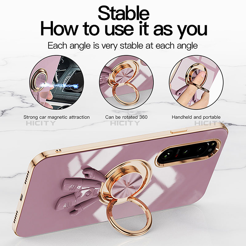 Silikon Hülle Handyhülle Ultra Dünn Schutzhülle Tasche Flexible mit Magnetisch Fingerring Ständer S01 für Sony Xperia 1 IV SO-51C groß