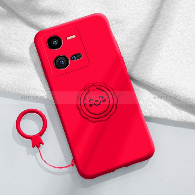 Silikon Hülle Handyhülle Ultra Dünn Schutzhülle Tasche Flexible mit Magnetisch Fingerring Ständer S01 für Vivo iQOO 10 Pro 5G Rot Plus