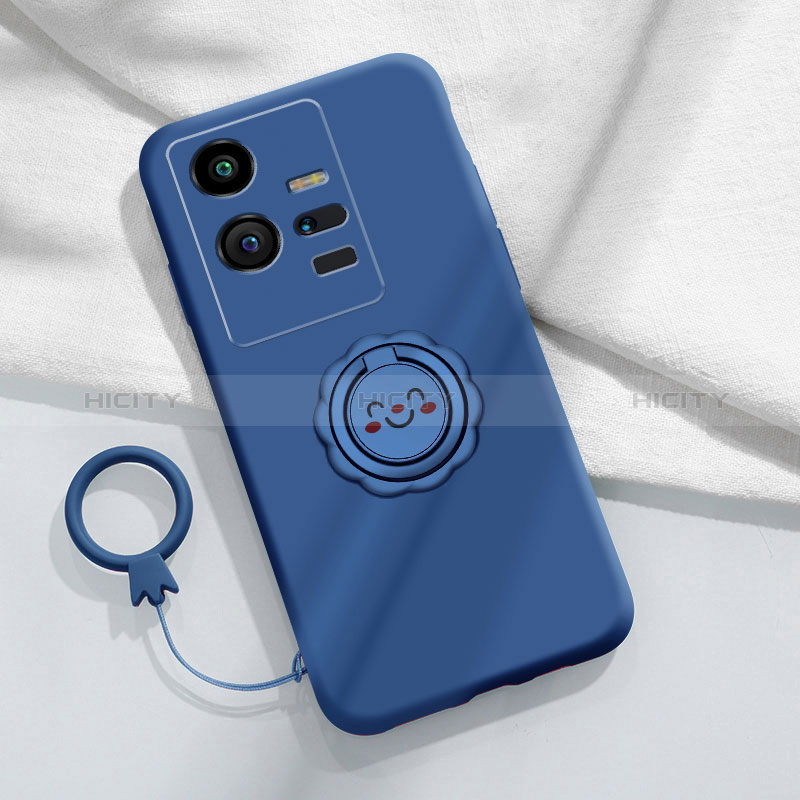 Silikon Hülle Handyhülle Ultra Dünn Schutzhülle Tasche Flexible mit Magnetisch Fingerring Ständer S01 für Vivo iQOO 11 Pro 5G