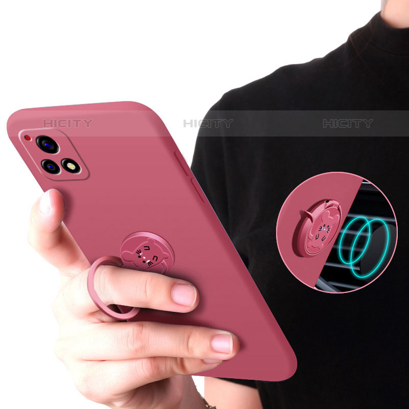 Silikon Hülle Handyhülle Ultra Dünn Schutzhülle Tasche Flexible mit Magnetisch Fingerring Ständer S01 für Vivo iQOO U3 5G groß