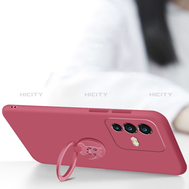 Silikon Hülle Handyhülle Ultra Dünn Schutzhülle Tasche Flexible mit Magnetisch Fingerring Ständer S01 für Vivo V23 Pro 5G groß