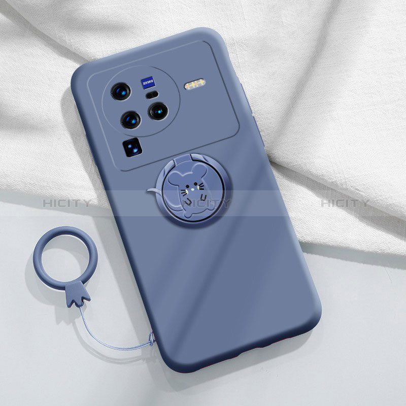 Silikon Hülle Handyhülle Ultra Dünn Schutzhülle Tasche Flexible mit Magnetisch Fingerring Ständer S01 für Vivo X80 Pro 5G groß