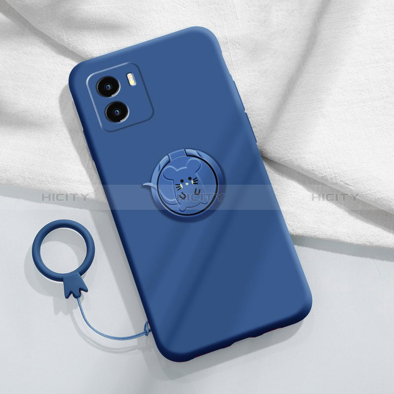 Silikon Hülle Handyhülle Ultra Dünn Schutzhülle Tasche Flexible mit Magnetisch Fingerring Ständer S01 für Vivo Y10 Blau