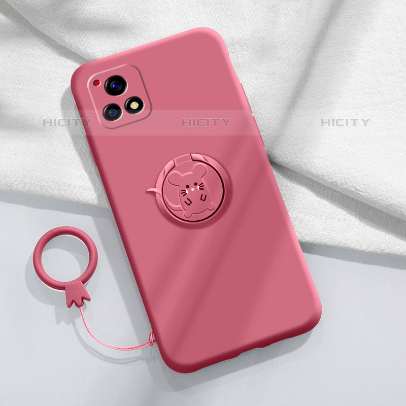 Silikon Hülle Handyhülle Ultra Dünn Schutzhülle Tasche Flexible mit Magnetisch Fingerring Ständer S01 für Vivo Y52s 5G Rosa