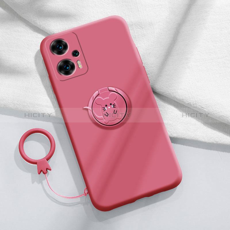 Silikon Hülle Handyhülle Ultra Dünn Schutzhülle Tasche Flexible mit Magnetisch Fingerring Ständer S01 für Xiaomi Poco F5 5G Pink