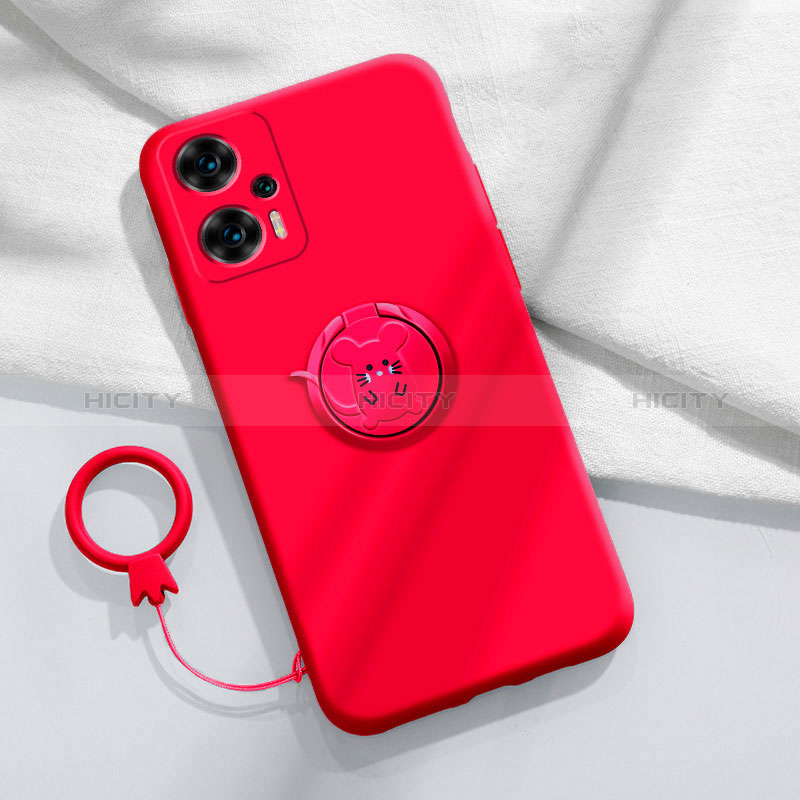 Silikon Hülle Handyhülle Ultra Dünn Schutzhülle Tasche Flexible mit Magnetisch Fingerring Ständer S01 für Xiaomi Poco F5 5G Rot