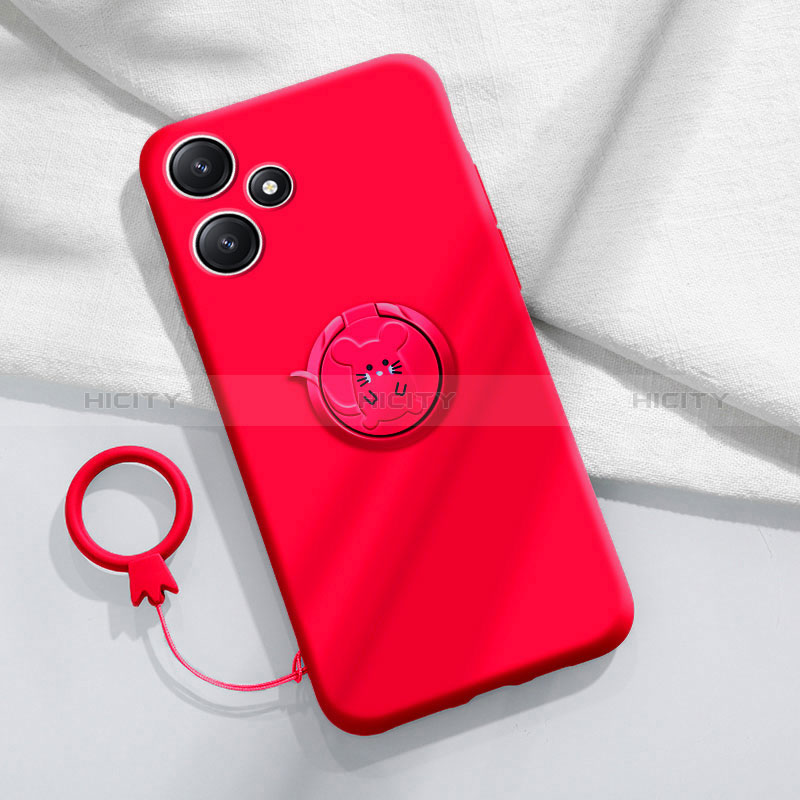 Silikon Hülle Handyhülle Ultra Dünn Schutzhülle Tasche Flexible mit Magnetisch Fingerring Ständer S01 für Xiaomi Poco M6 Pro 5G Rot Plus