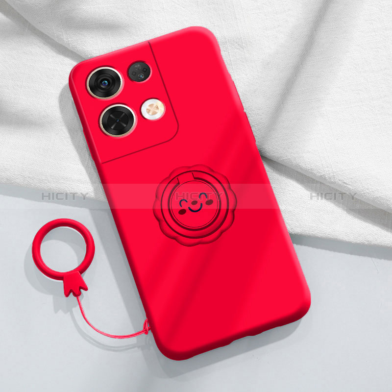 Silikon Hülle Handyhülle Ultra Dünn Schutzhülle Tasche Flexible mit Magnetisch Fingerring Ständer S01 für Xiaomi Redmi Note 13 5G Rot Plus