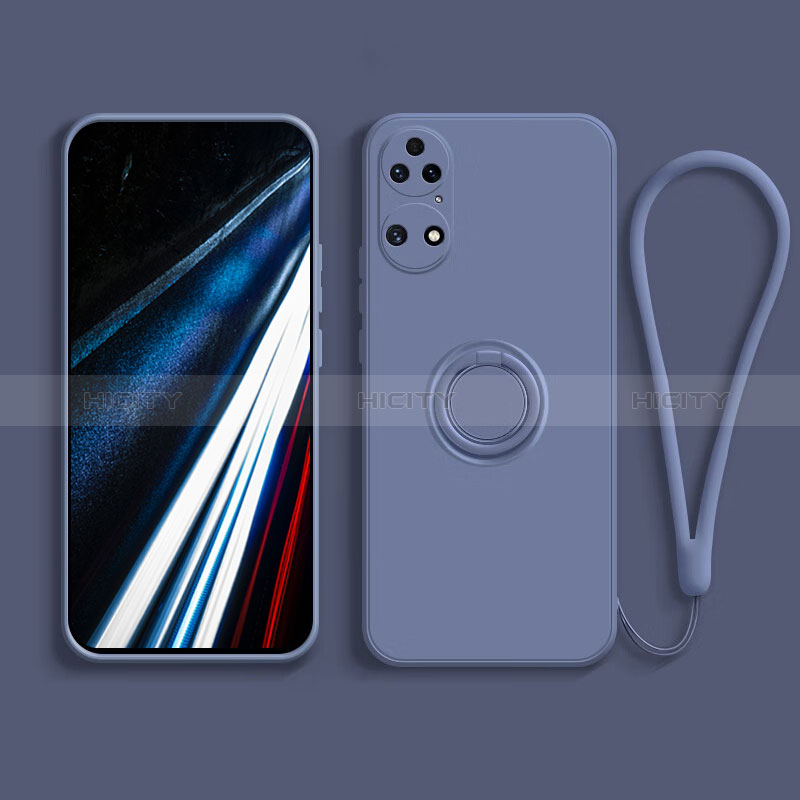 Silikon Hülle Handyhülle Ultra Dünn Schutzhülle Tasche Flexible mit Magnetisch Fingerring Ständer S02 für Huawei P50 groß