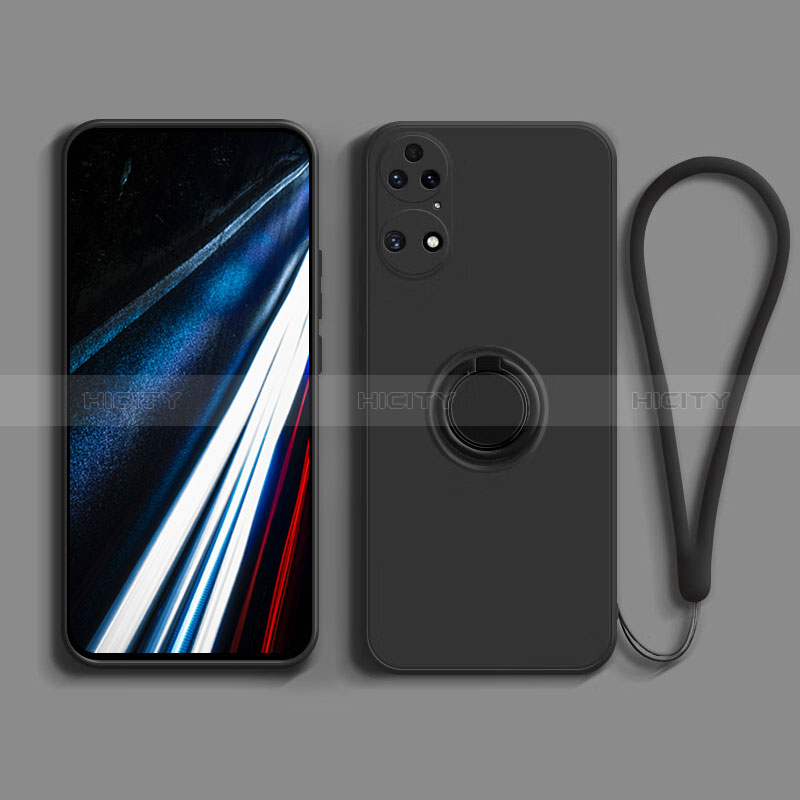 Silikon Hülle Handyhülle Ultra Dünn Schutzhülle Tasche Flexible mit Magnetisch Fingerring Ständer S02 für Huawei P50 groß