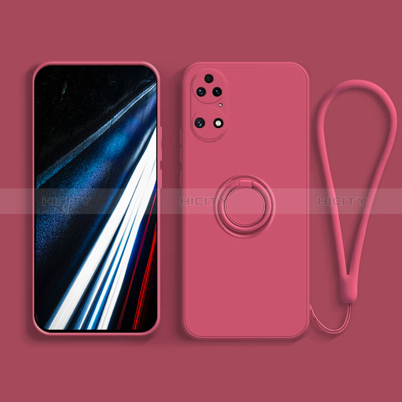 Silikon Hülle Handyhülle Ultra Dünn Schutzhülle Tasche Flexible mit Magnetisch Fingerring Ständer S02 für Huawei P50 Rot Plus