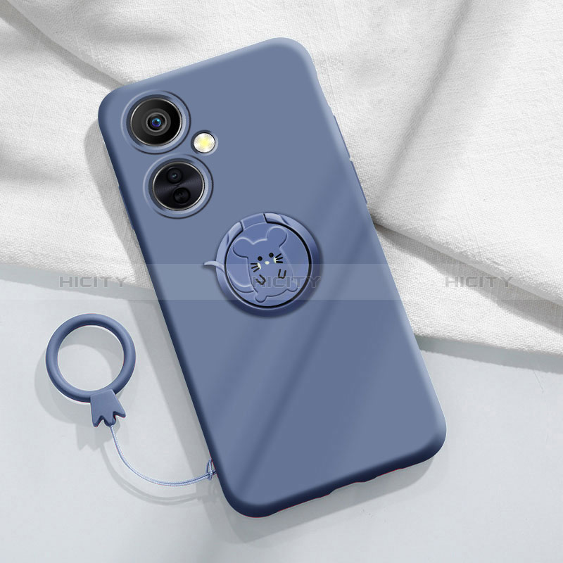 Silikon Hülle Handyhülle Ultra Dünn Schutzhülle Tasche Flexible mit Magnetisch Fingerring Ständer S02 für OnePlus Nord CE 3 5G Lavendel Grau