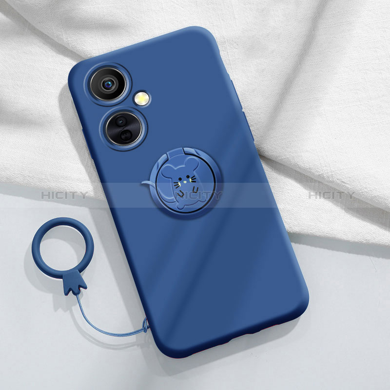 Silikon Hülle Handyhülle Ultra Dünn Schutzhülle Tasche Flexible mit Magnetisch Fingerring Ständer S02 für OnePlus Nord CE 3 Lite 5G Blau