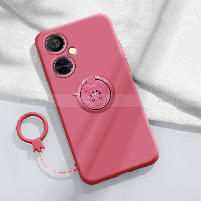 Silikon Hülle Handyhülle Ultra Dünn Schutzhülle Tasche Flexible mit Magnetisch Fingerring Ständer S02 für OnePlus Nord CE 3 Lite 5G Pink Plus