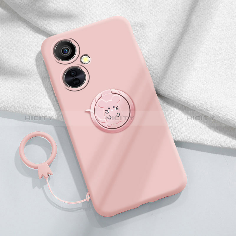 Silikon Hülle Handyhülle Ultra Dünn Schutzhülle Tasche Flexible mit Magnetisch Fingerring Ständer S02 für OnePlus Nord CE 3 Lite 5G Rosa Plus