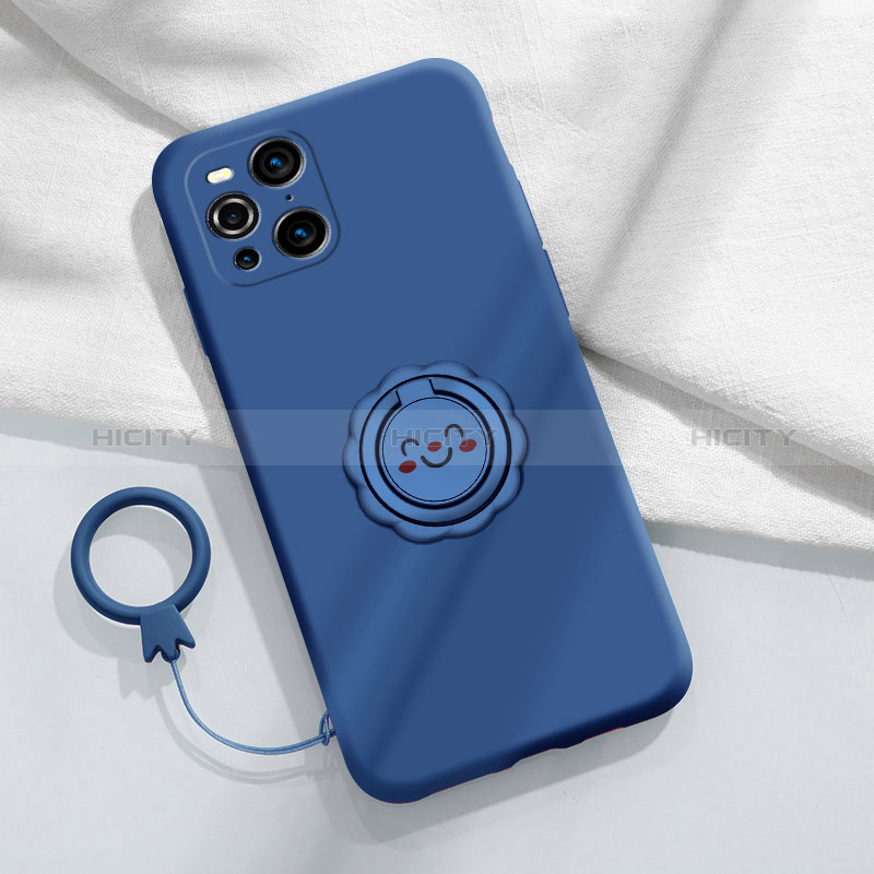 Silikon Hülle Handyhülle Ultra Dünn Schutzhülle Tasche Flexible mit Magnetisch Fingerring Ständer S02 für Oppo Find X3 5G Blau