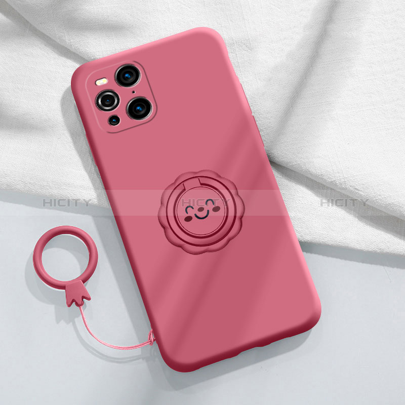 Silikon Hülle Handyhülle Ultra Dünn Schutzhülle Tasche Flexible mit Magnetisch Fingerring Ständer S02 für Oppo Find X3 5G Pink Plus