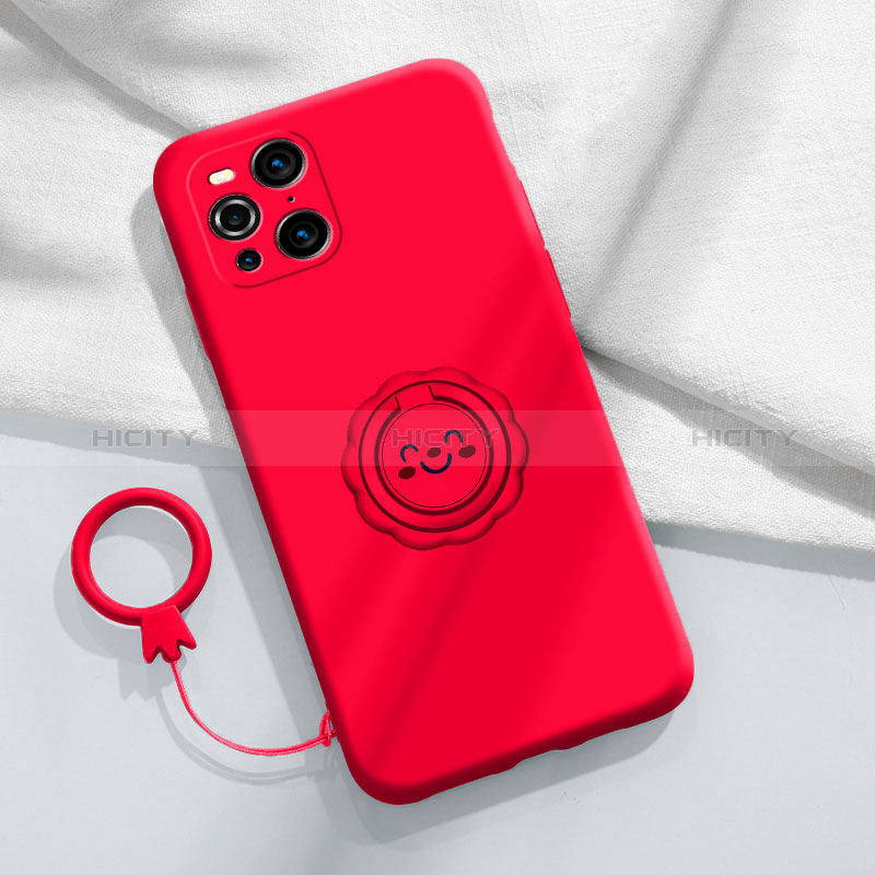 Silikon Hülle Handyhülle Ultra Dünn Schutzhülle Tasche Flexible mit Magnetisch Fingerring Ständer S02 für Oppo Find X3 5G Rot