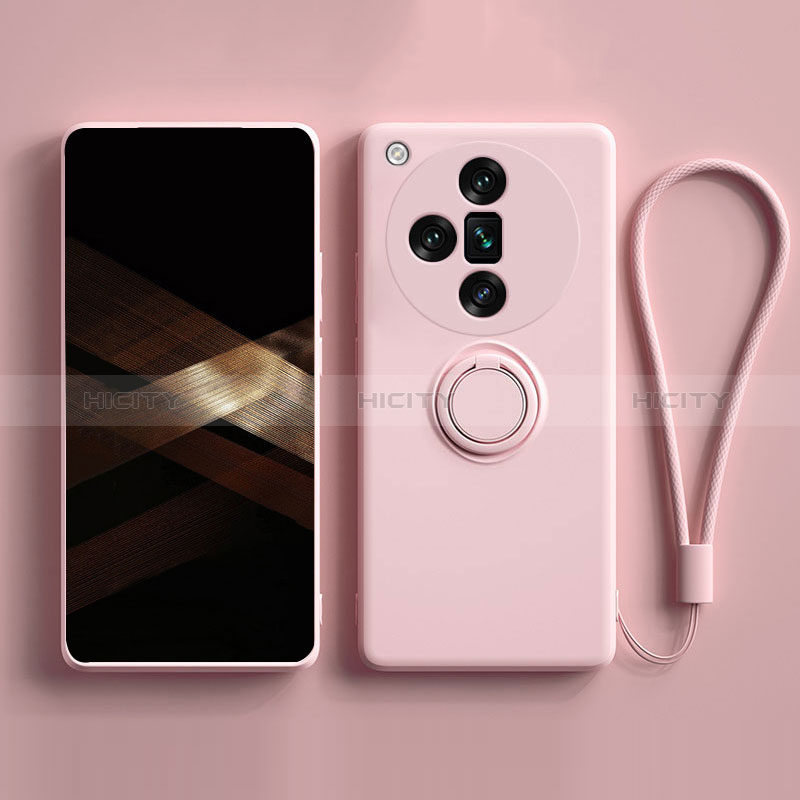 Silikon Hülle Handyhülle Ultra Dünn Schutzhülle Tasche Flexible mit Magnetisch Fingerring Ständer S02 für Oppo Find X7 5G Rosa Plus