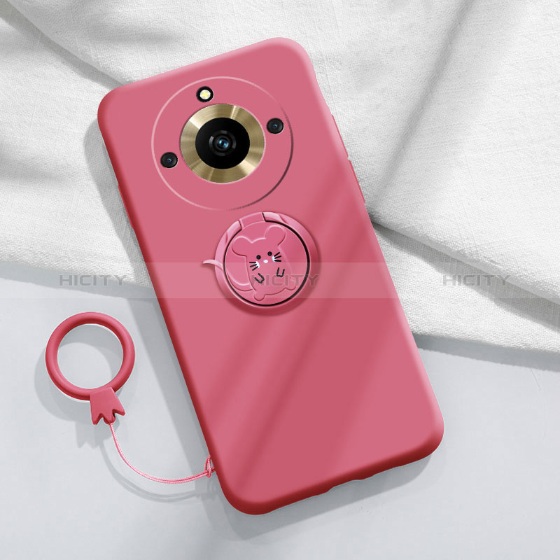 Silikon Hülle Handyhülle Ultra Dünn Schutzhülle Tasche Flexible mit Magnetisch Fingerring Ständer S02 für Realme 11 Pro 5G Pink