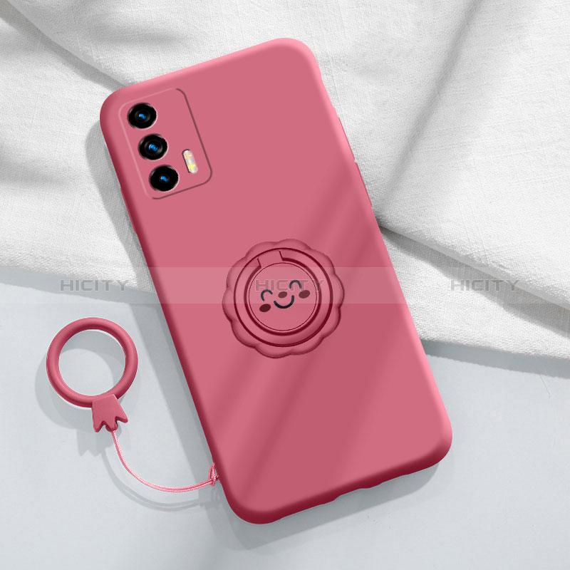 Silikon Hülle Handyhülle Ultra Dünn Schutzhülle Tasche Flexible mit Magnetisch Fingerring Ständer S02 für Realme GT Master 5G Pink